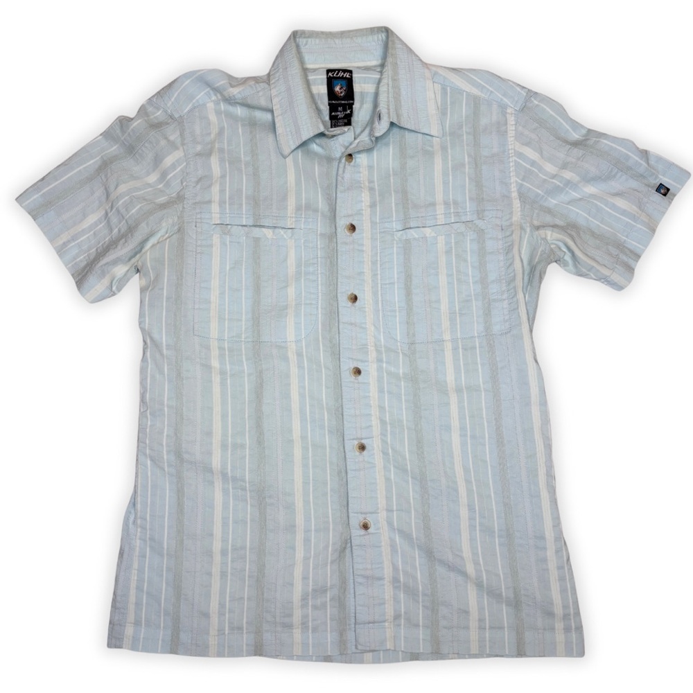 Kuhl Short Sleeve Button Down Blue Striped Shirt Size M‎
